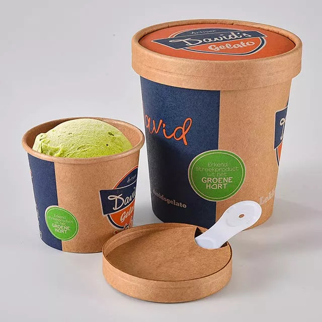 ice cream custom paper spoon n lids, Custom ice cream cups, Paper ice cream cups with lids, ice cream cups by Packarooo, packaroo