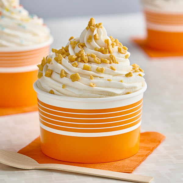 orange custom ice cream cups, ice cream cups by Packarooo, packaroo